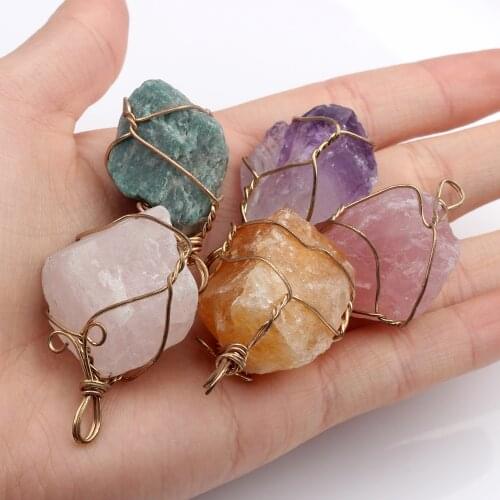 2017 New 1pcs/lot Thin Golden Copper Wire Natural Stone Charms Big Pendant For DIY Necklace Jewelry Finding Accessories