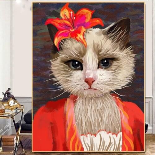 Animal Canvas Painting Oil Art Posters for Living Room Abstract Cat Pictures for Interior Frameless Home Room Decor