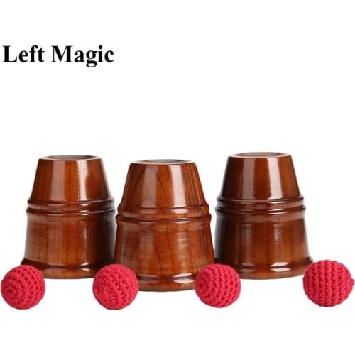 Professional Wooden Three Cups And Balls Magic Tricks For Magician Collection Close Up Street Magic Props Illusion