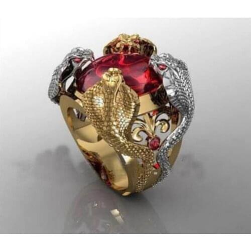 Retro Aggressive Cobra Red Gem Ring Gold Plated Silver Plated Two Color Ring Womens Gothic Hip Hop Jewelry Gift Size Us8-12