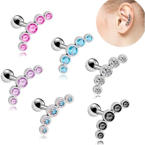 Fashion Ear Cartilage Helix Tragus Stud Earrings Zircon Nail Stainless Steel Bar Piercing Crystal Body Jewelry Accessories Gifts