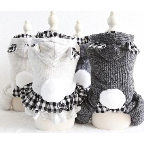 Grid Bear Pet Dog Clothes Winter Warm Dog Dress Jumpsuits With Hat Dog Shirt Hoodies Coats Clothing For Dogs Cat Yorkie Teddy