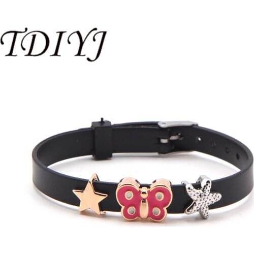 TDIYJ Keeper 8MM Silicone Bracelet Summer Beach Butterfly Star Children DIY Keeper Slide Charms 1Set