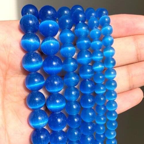 Blue Cat Eye Beads Natural Moon Stone Round Loose Glass Spacer Beads 4 6 8 10mm Jewelry Making DIY Bracelets Necklaces Earrings