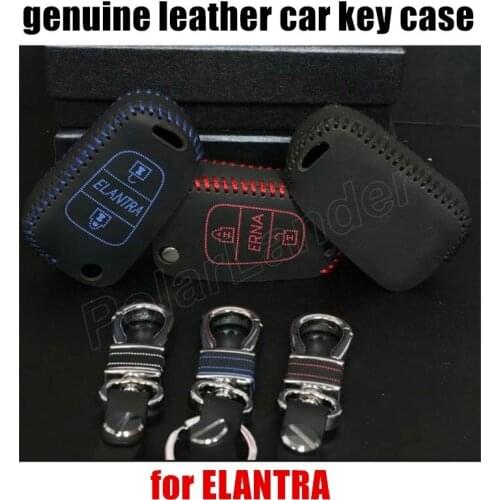 Only Red car key cover case fit for HYUDNAI ELANTRA genuine quality leather Hand sewing car key case car styling best gift
