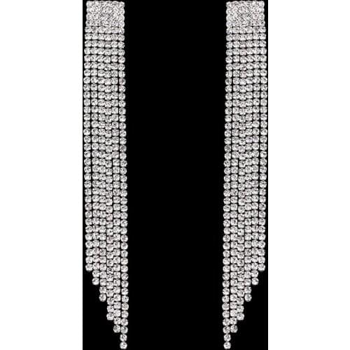 TREAZY 12cm Long Rhinestones Crystal Dangle Earrings Women Fashion Tassel Drop Earrings Jewelry Silver Color Jewelry Accessories
