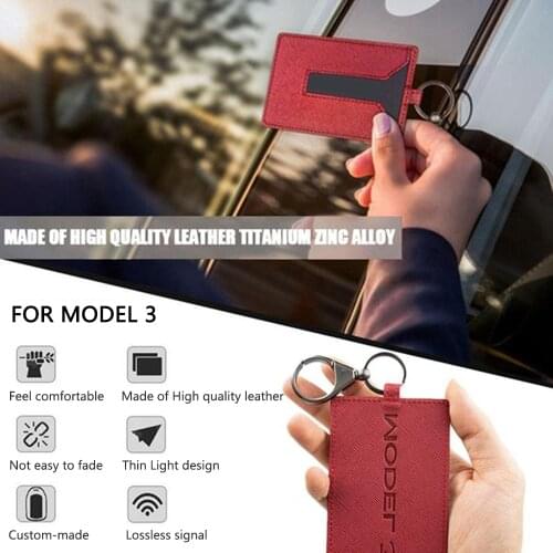 Comfortable And Durable Leather Key Card Holder Protector Cover Key Chain Bag Case for Tesla Model 3 Car Key cover Car styling
