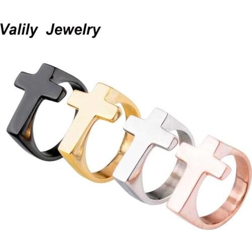 Valily Jewelry Mens Ring Simple Cross Ring Stainless Steel Fashion Finger Band Classic Cross Rings Women Black Rings anillos hom