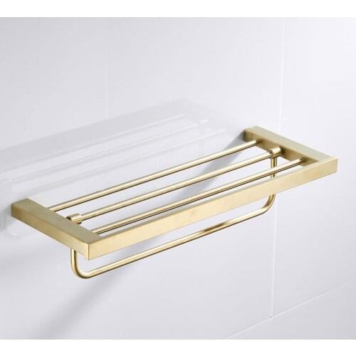 Vidric Bathroom Bath Towel Rack 304 Stainless Steel Brushed Gold Towel Holder Folding Wall Mounted 60 CM Towel Rail Holder Toile