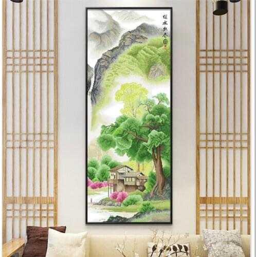 Magic needle for embroidery Chinese beautiful landscape pattern spring forest trees living room entrance decoration