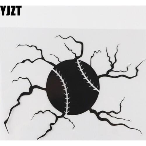 YJZT 14.4CM×10.7CM Cracks On Baseball Sport Ball Decal Vinyl Car Sticker Black/Silver 8A-1189