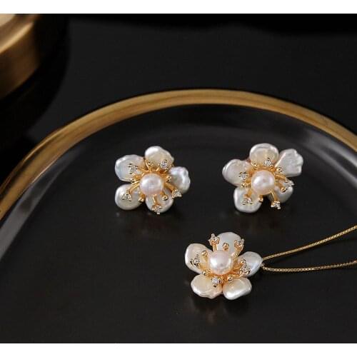 925 Sterling silver Real Baroque Freshwater Pearl Sets For Women Wedding Party Pearl Necklace Pendant Stud Earrings Fine Jewelry