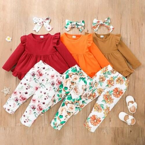 2021 girls clothing suit autumn fashion flying sleeves new girls skirt top + printed trousers + headband 3PCS girl suit 1-6Y