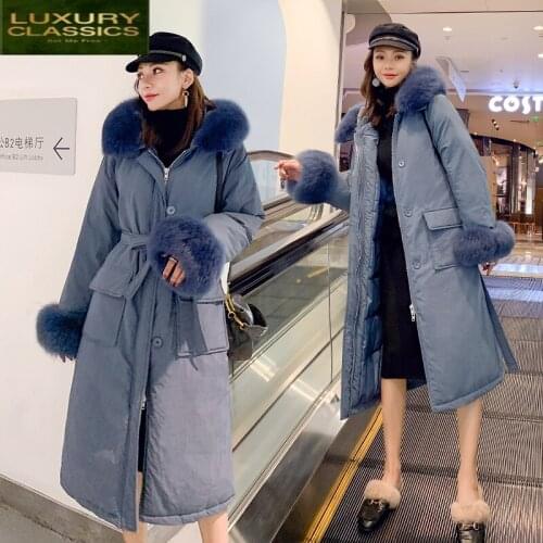 Womens Down Jacket Winter X-Long Down Coat Female Thick Large Fur Hooded Duck Down Coat Warm Clothes Jackets Hiver 19012