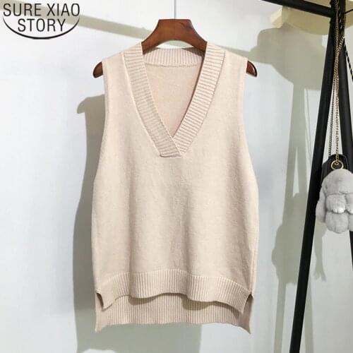 Fashion Solid 16 Colors V-neck Knitted Vest Sweater Women Autumn and Winter New Korean Loose Wild Vest Sleeveless Sweaters 11810