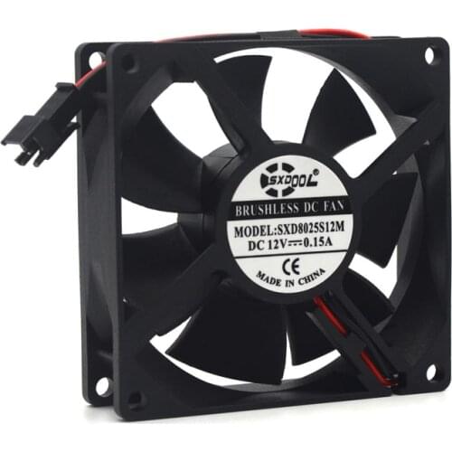 1pcs SXDOOL 80mm cooling fan 8cm 12V 0.15A SM plug connector 1800RPM Cooler 8025 DC 12V Fan Motor 2Pin 80mm x 25mm