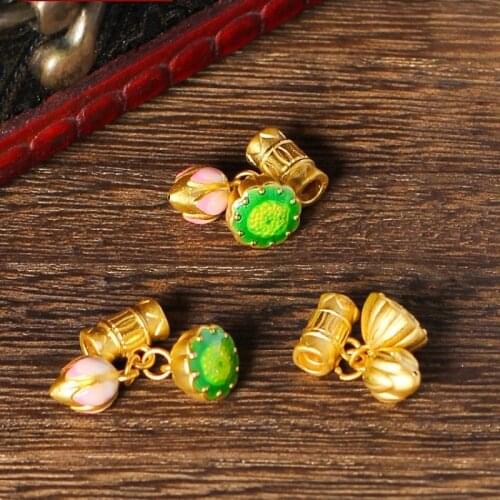 1pcs Gold Jewelry Girl Lotus 3D Hard Gold Charms For Women Paint Lotus DIY Beads 999 Gold Pendant Fit Chain Jewellery