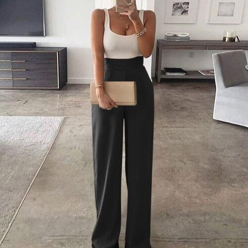 2021 Summer Women Fashion Sexy Sleeveless Club Romper Bodysuit Fashion Elegant Wide Leg Jumpsuit Office Lady Casual Ovealls