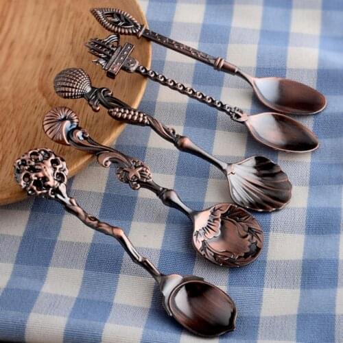 5Pcs/Set Fashion Creative Coffee Scoop Antique Graceful Shape Alloy Royal Style Table Spoon for Home Kitchen Cafe Accessories