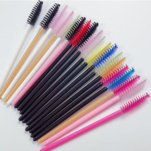 50 Pcs 9 Colors Eyelash Brushes Extension Disposable Eye lashes Make Up Brush Eyebrow Mascara Plastic Cotton for Lash Microbrush