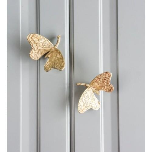 American retro brass butterfly handle wardrobe drawer shoe cabinet door light luxury small handle pure copper