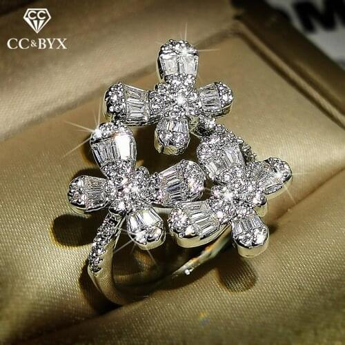 CC S925 Silver Rings For Women Butterfly Cubic Zirconia Flower Ring Bridal Wedding Luxury Fine Jewelry Drop Shipping CC3132