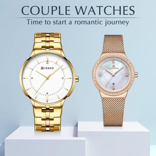 CURREN Brand Luxury Lover Watches Fashion Quartz Calendar Dress Women Men Watch Couple Wristwatch Relojes Hombre Set for Sale