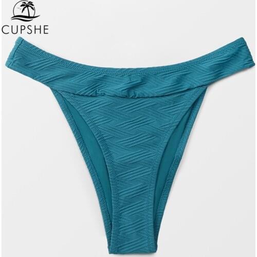 CUPSHE Blue Mid-Waist Thong Bikini Bottom Swimsuit For Women Sexy Single Panties Briefs 2021 Separate Bikini Bottom Swimwear