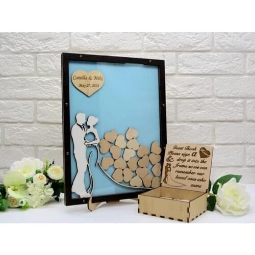 Customize rustic bride groom Wood Wedding hearts Guest Book Alternative Souvenirs Guestbooks Drop Box party decorations