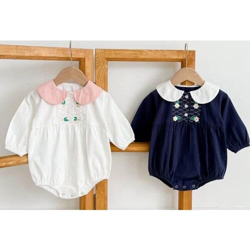 Infant Baby Girls Jumpsuit Cotton Long Sleeve Flower Embroidery Toddler Baby Girl Romper Spring Autumn Baby Girls Clothes