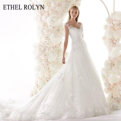 ETHEL ROLYN Sexy V-neck Vintage Wedding Dress 2021 Beading Appliques Sleeveless Bride Dress Tulle Wedding Gowns Vestido De Noiva