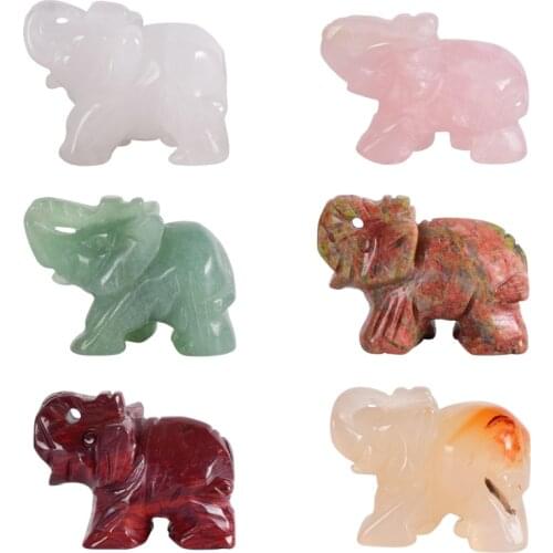 Whosale Natural Stone Mini Elephant Figurine Jade Crystal Craft Carved Statue Aventurine Mini Animal Home Decor Healing Gift