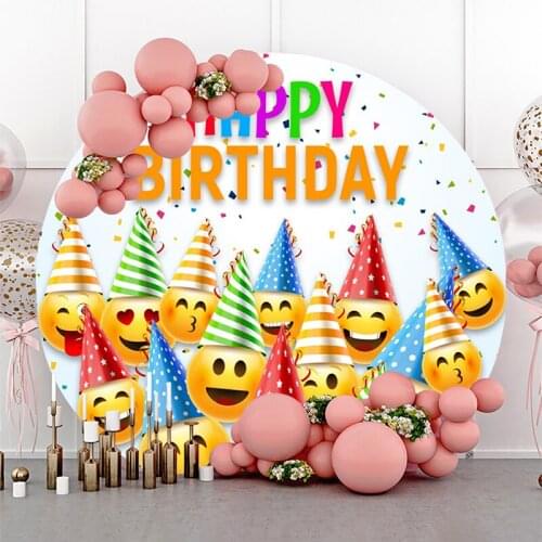 DAWNKNOW Round Circle Photography Background Backdrop Cartoon Hat Celebrate Adult Baby Birthday Party Decoration Photo Studio