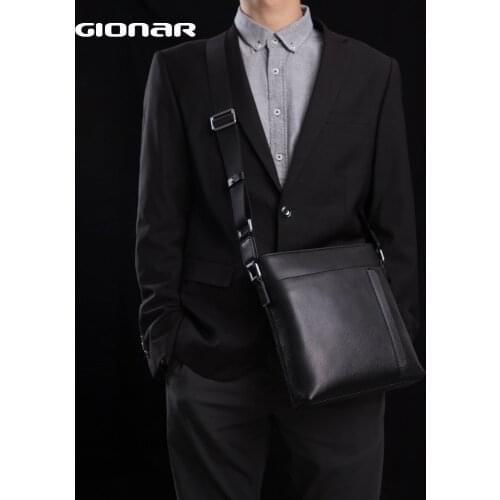 GIONAR Mens Crossbody Shoulder Bag Genuine Leather 100% Designer Luxury Brand Messenger Purse Handbag Fashion Business Work Bag