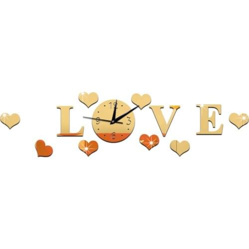 GZ026 Heart Shaped Acrylic Mirror Wall Clock Bedroom Background Wall Mirror Quartz Clock Diy Decorative Wall Clock
