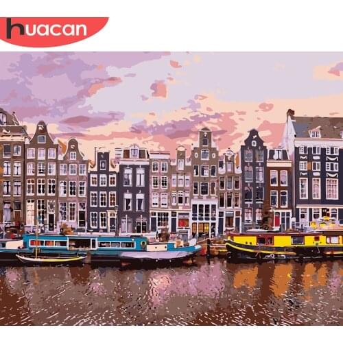 HUACAN Painting By Numbers City Landscape Room Wall Art Pictures By Number House For Adults DIY Home Decoration 50x40cm
