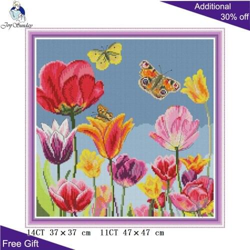 Joy Sunday Tulip Flower Cross Stitch H813 14CT 11CT Stamped and Counted Home Decor Tulip Flowers DIY Cross Stitch Kits