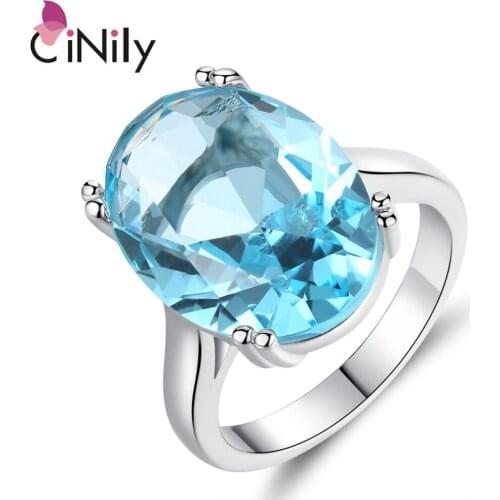 CiNily Created Blue Stone Silver Plated Wholesale New Arrived Biggest for Women Jewelry Birthday Gift Ring Size 6-9 NJ11132