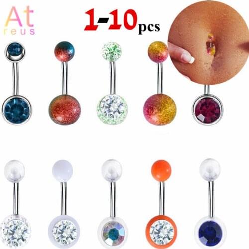 1-10pcs set 10 Colors Double Round Cubic Zirconia Geometric Belly Button Ring Lip Piercing Body Jewelry Nightclub Dance Brincos