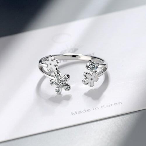 2021 New Elegant Cubic Zircon Adjustable Flower 925 Silver Finger Ring For Women Jewelry jz320