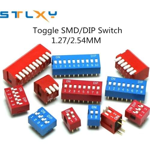 5pcs Slide Type Switch Module 1 2 3 4 5 7 8 10PIN /1.27/2.54mm Position Way SMD/DIP Pitch Toggle Switch Snap Switch Dial Switch
