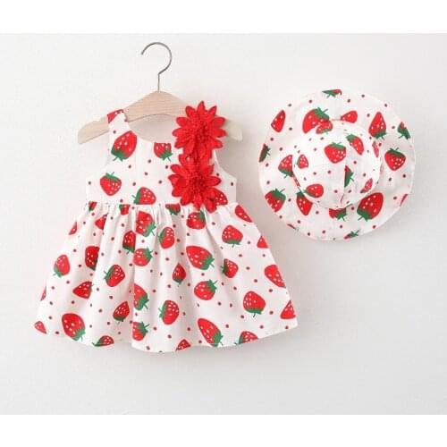 Melario Baby Girls Dress Children Clothing Summer Princess Dresses for Girls Dress Strawberry Dot With Hat 2Pcs Outfits
