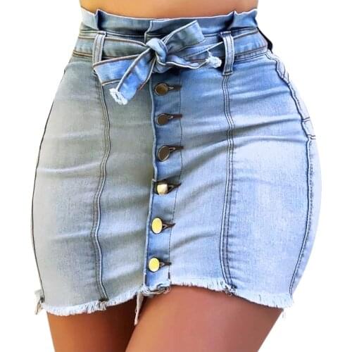 Mini Skirts Womens Sexy Button Skinny Denim Skirt Casual Solid Lace-up Slim Upskirt High Waist A Line All-matched Jeans Skirt