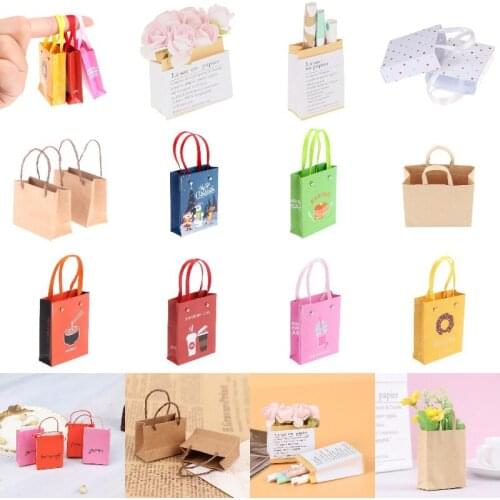 Handmade 1:12 Dollhouse Miniature DIY Doll Deco Fashion Handbag Doll Shopping Bag Eco-friendly Paper Bags Flower Arrangement Bag
