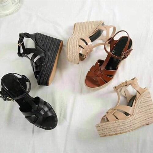 Fashion Sexy Glossy T-strap Pumps Open Toe Platform Sandals Extreme High Heels Burgundy Nude Gladiator Sandals Women Wedge Shoes