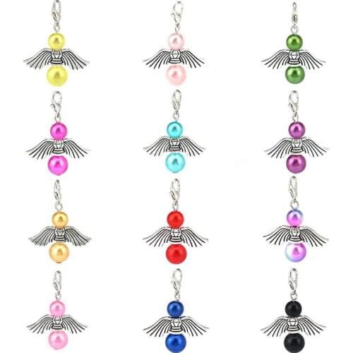 Fashion Candy Color Imitation Pearl Charms Angel Wings Round Ball Metal Charms For DIY Pendant Necklace Bracelet Women 22542