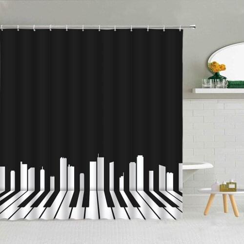 Music instrument note theme Shower Curtain Piano Key Guitar Headphone Bathroom Decor Party Carnival Waterproof Fabric Curtains
