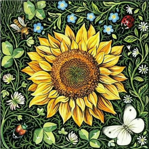 Full square round 5D DIY diamond painting sunflower flower butterfly 3D embroidery pattern cross stitch kit mosaic N1209