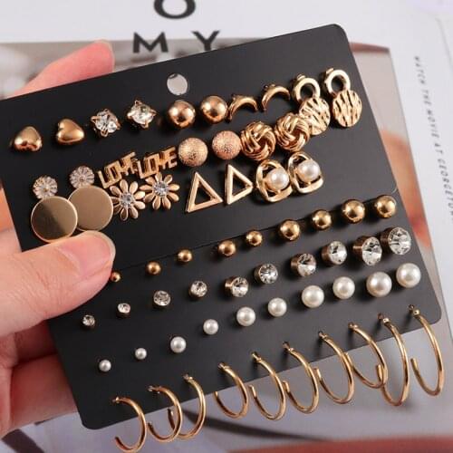 Fashion Womens Earrings Set Korean Geometric Stud Earrings for Women Korean Gold Small Metal Pearl Earring 2021 Trend Jewelry