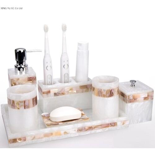 Natural Color Shell Inlaid Toothbrush Holder Toothpaste Dispenser Soap Dispenser Storage Tray Bathroom Decoration Accessories